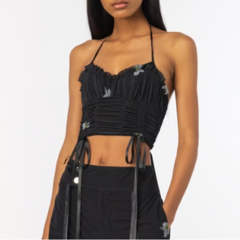PINKO X Patrick Mcdowell Orchid-Print Cropped Bustier Top Size M